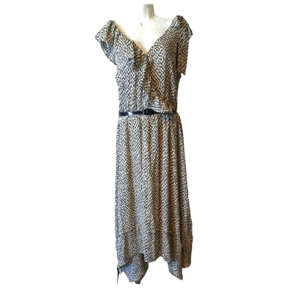 New Who What Wear Silky Faux Wrap Ruffled Sleeveless Midi Dress V Neck XL